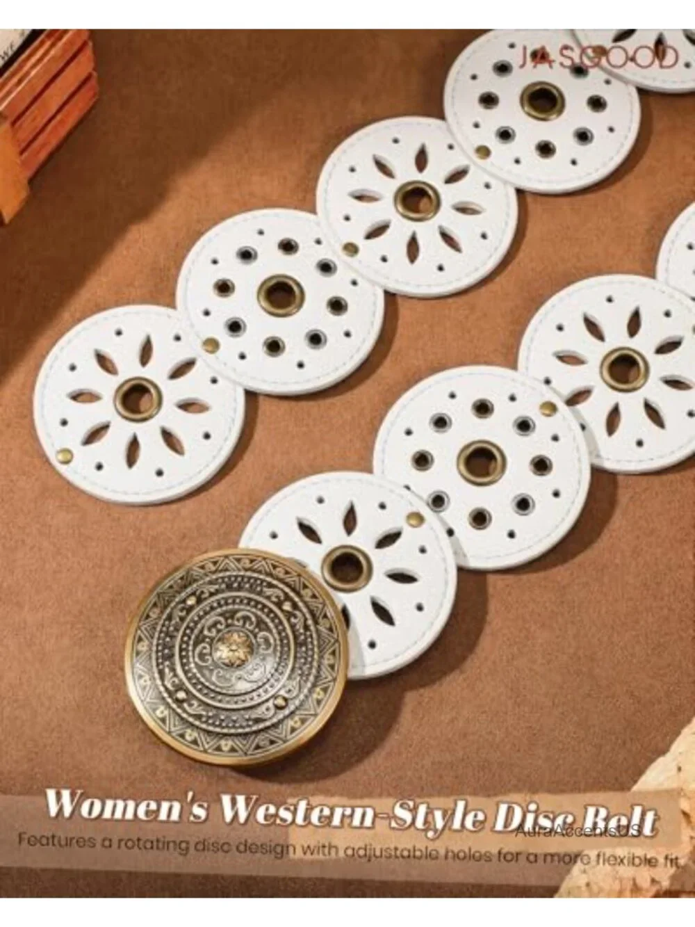 Women's PU Leather Western Cowgirl Disc Belt, Vintage, Rotating Discs